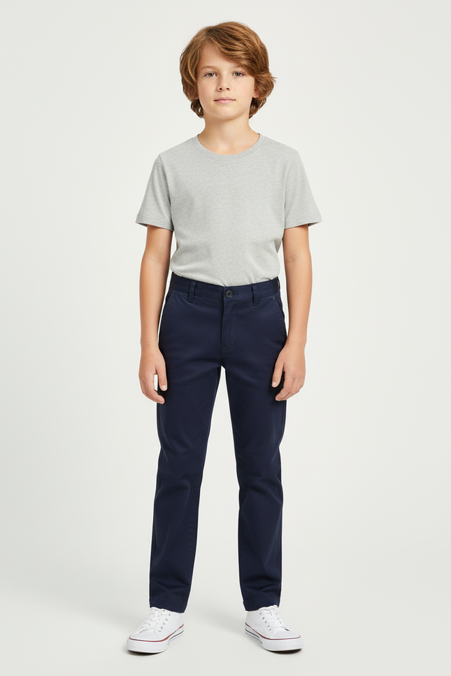 Pantalon Chino Marine Coton Droit Garçon Décontracté