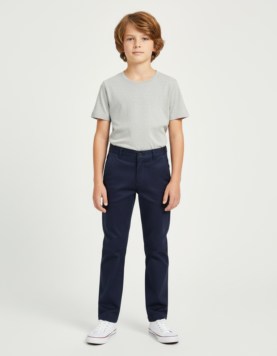 Pantalon Chino Marine Coton Droit Garçon Décontracté