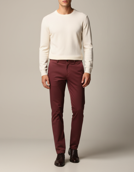 Pantalon Chino Bordeaux Coton Droit Élégant Homme