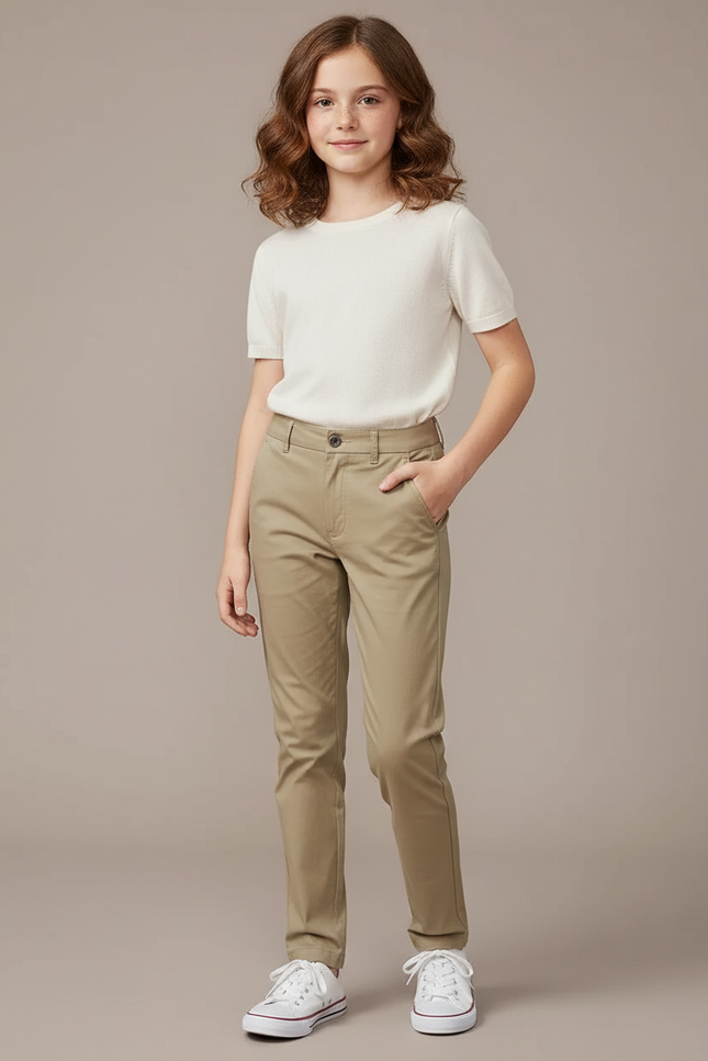 Pantalon Chino Kaki Coton Droit Classique Enfant
