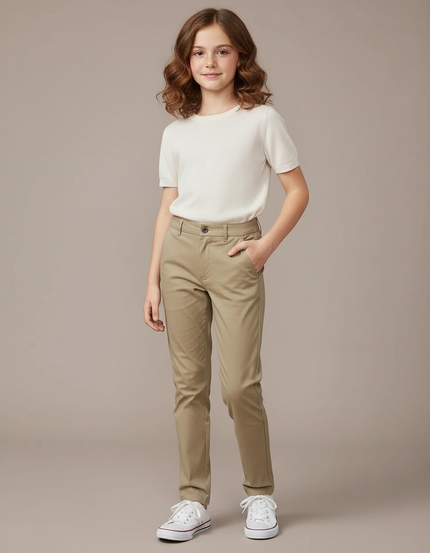 Pantalon Chino Kaki Coton Droit Classique Enfant