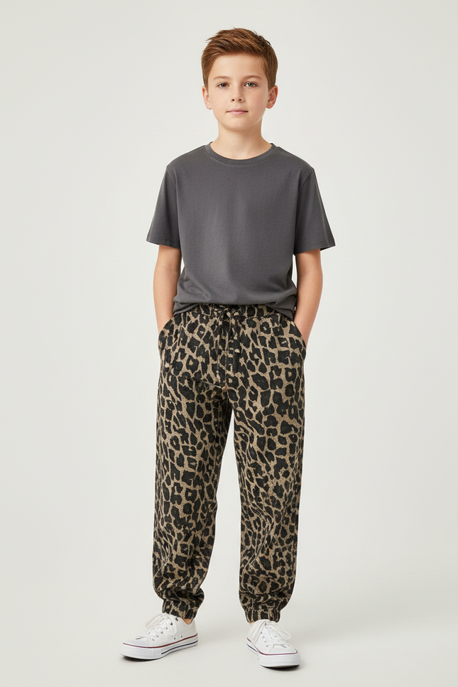 Pantalon Chino Léopard Coton Ample Garçon - Imprimé Molleton
