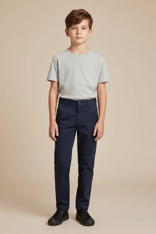 Pantalon Chino Marine Coton Garçon Décontracté Ajusté