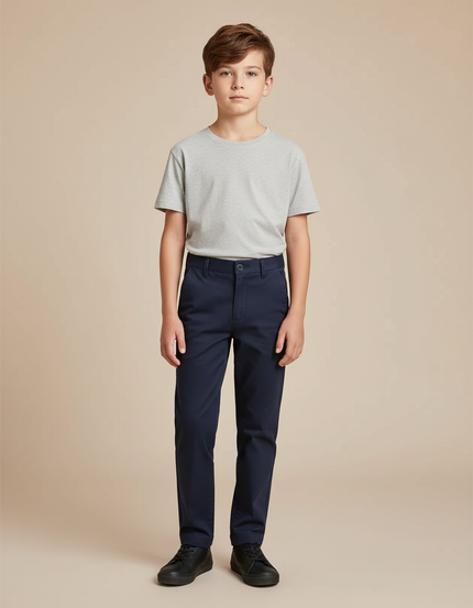 Pantalon Chino Marine Coton Garçon Décontracté Ajusté
