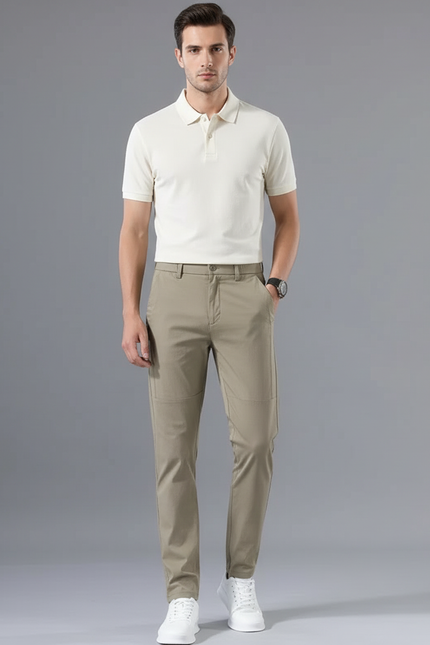 Pantalon Chino Kaki Slim Extensible Décontracté Homme - Gabardine