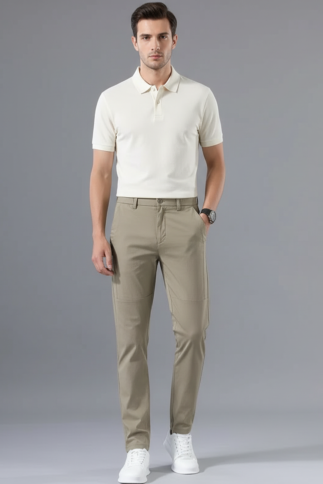 Pantalon Chino Kaki Slim Extensible Décontracté Homme - Gabardine