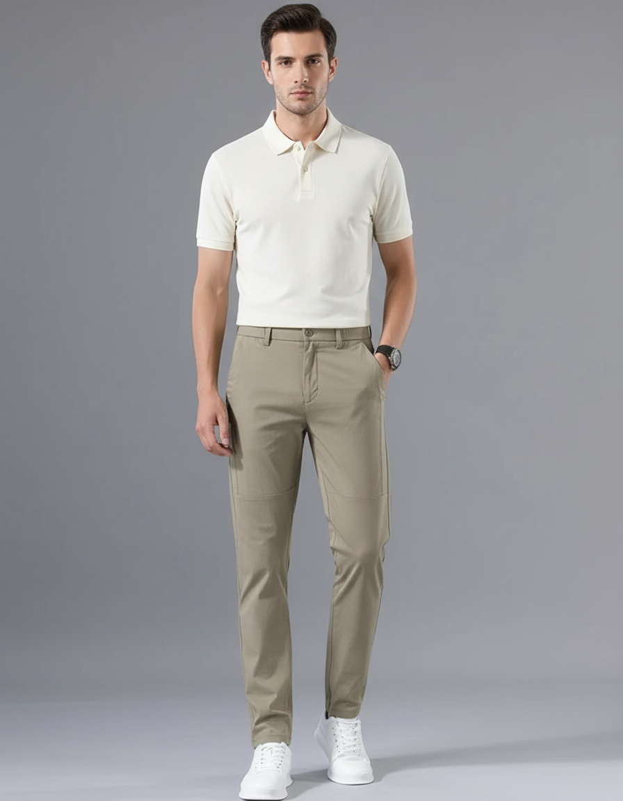 Pantalon Chino Kaki Slim Extensible Décontracté Homme - Gabardine
