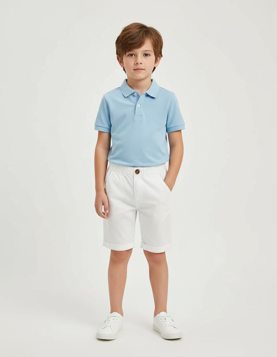Pantalon Chino Blanc Coton Garçon Décontracté Court