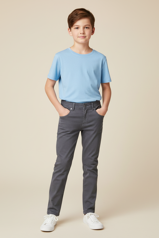 Pantalon Chino Gris Slim Coton Garçon Décontracté