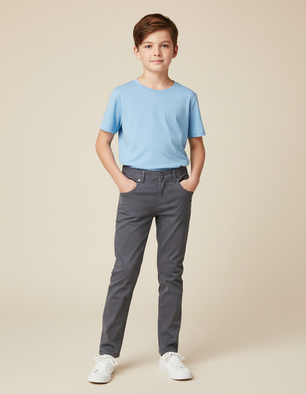 Pantalon Chino Gris Slim Coton Garçon Décontracté