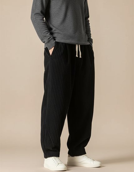 Pantalon Chino Noir Côtelé Ample Décontracté Homme - Cordé