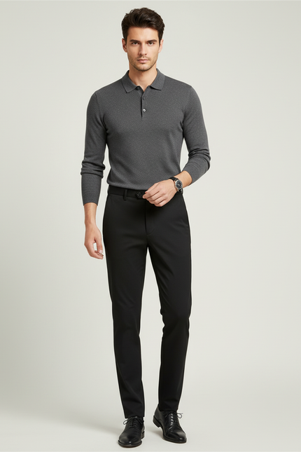Pantalon Chino Noir Slim Élastique Élégant Homme - Polyester