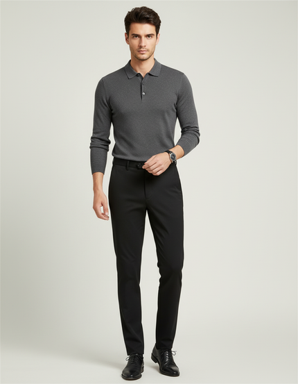 Pantalon Chino Noir Slim Élastique Élégant Homme - Polyester