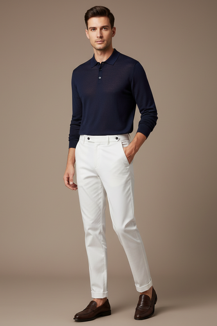Pantalon Chino Blanc Coton Élégant Slim Homme - Gabardine