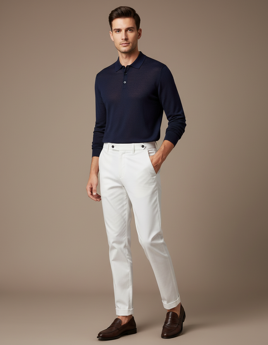 Pantalon Chino Blanc Coton Élégant Slim Homme - Gabardine