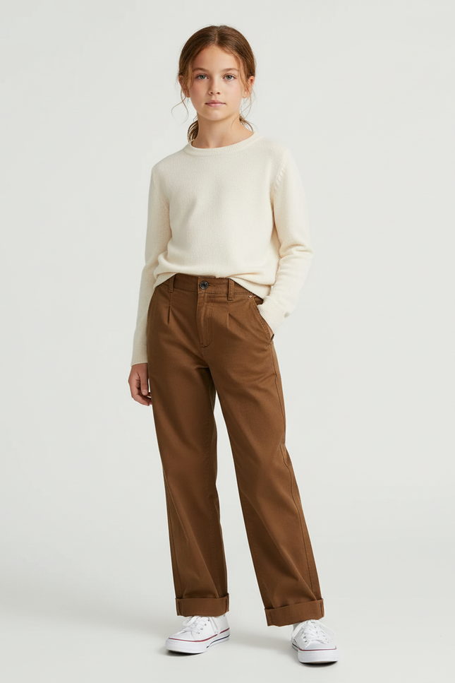 Pantalon Chino Marron Ample Coton Enfant Décontracté