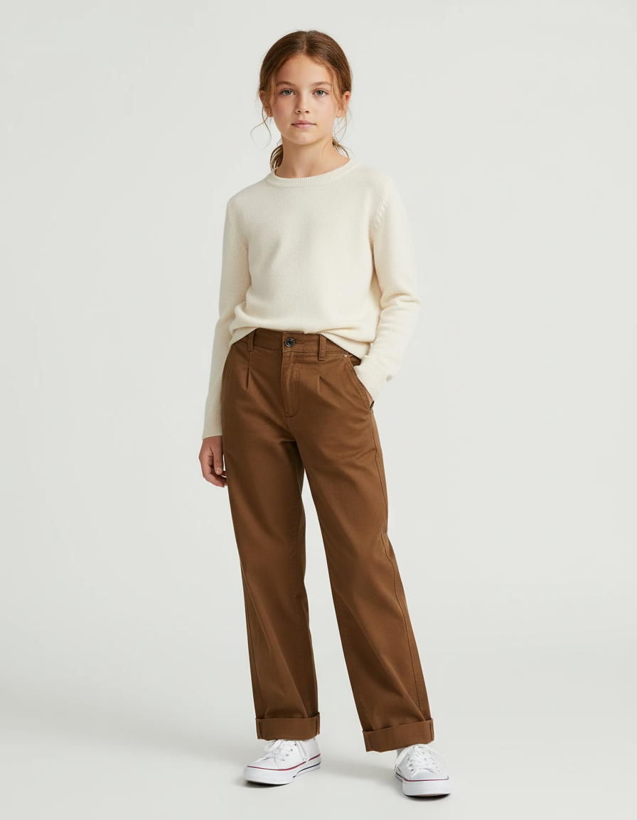 Pantalon Chino Marron Ample Coton Enfant Décontracté