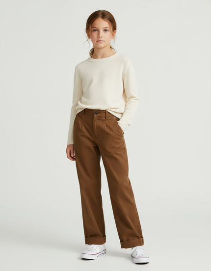 Pantalon Chino Marron Ample Coton Enfant Décontracté