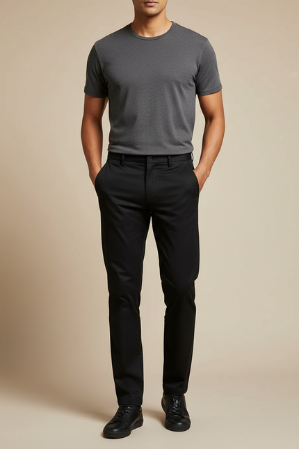 Pantalon Chino Noir Slim Homme Élégant Business - Gabardine