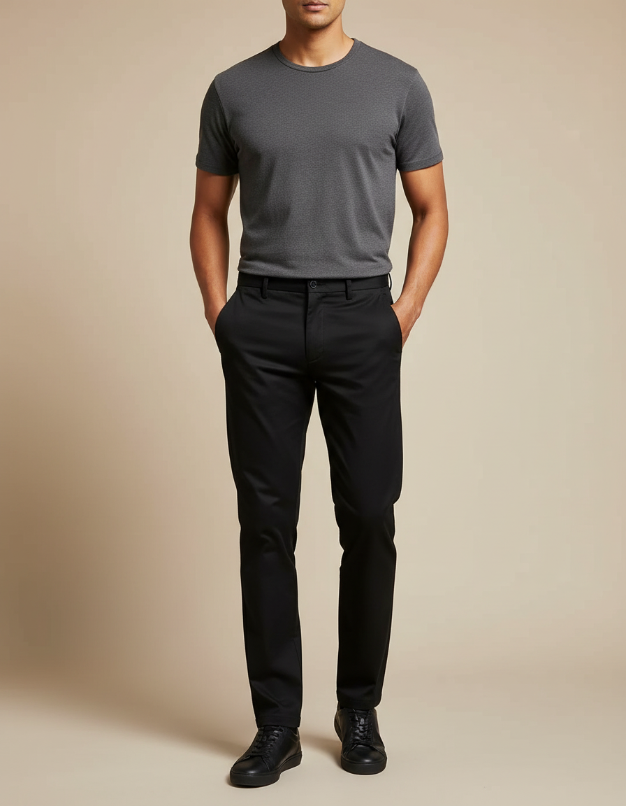 Pantalon Chino Noir Slim Homme Élégant Business - Gabardine