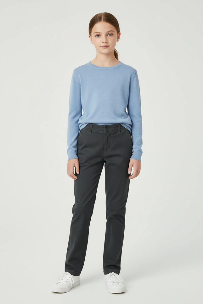 Pantalon Chino Gris Fille Coton Décontracté