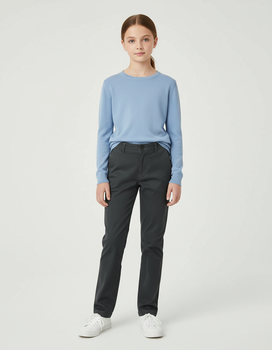 Pantalon Chino Gris Fille Coton Décontracté