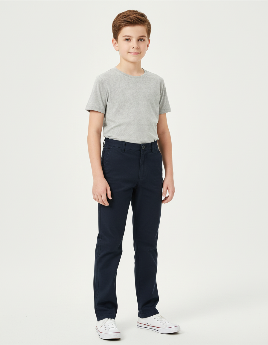 Pantalon Chino Marine Coton Droit Classique Enfant