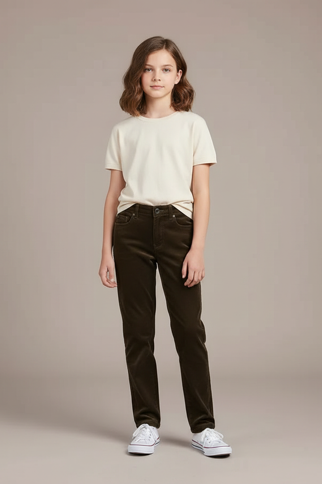 Pantalon Chino Marron Côtelé Droit Enfant Décontracté - Cordé