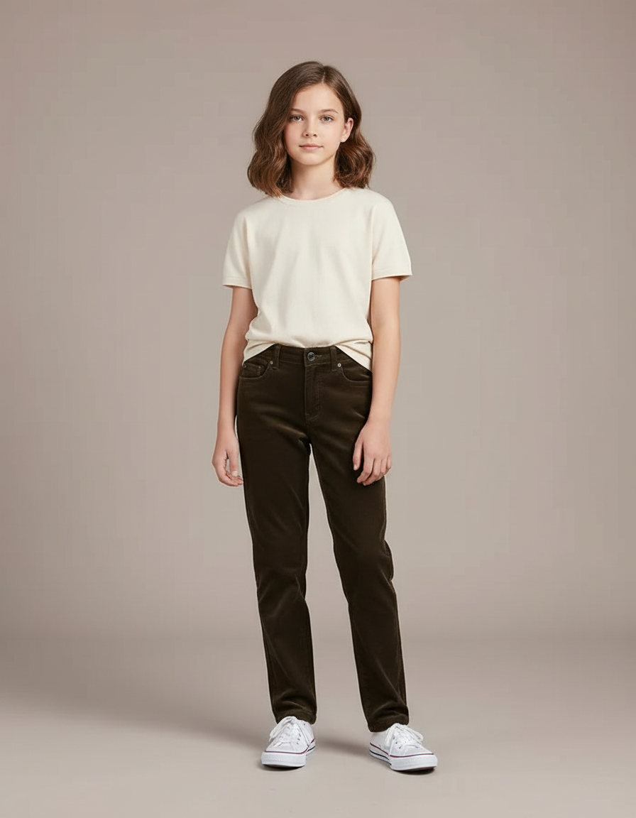 Pantalon Chino Marron Côtelé Droit Enfant Décontracté - Cordé