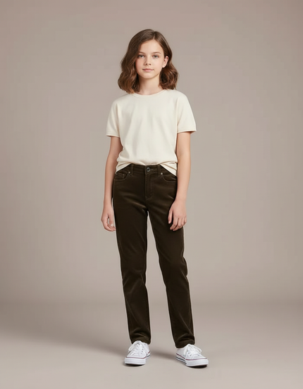 Pantalon Chino Marron Côtelé Droit Enfant Décontracté - Cordé