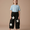 Pantalon Chino Noir Étoiles Blanches Ample Fille - Cordé