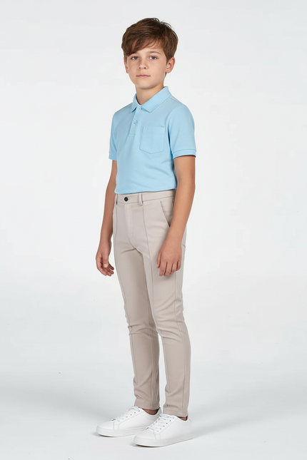 Pantalon Chino Beige Slim Garçon Extensible Élégant - Gabardine