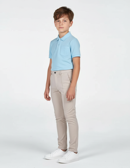 Pantalon Chino Beige Slim Garçon Extensible Élégant - Gabardine