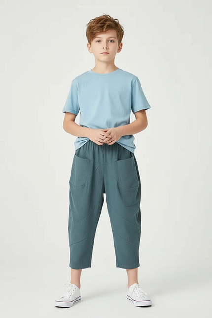 Pantalon Chino Bleu Canard Ample Décontracté Enfant - Coton