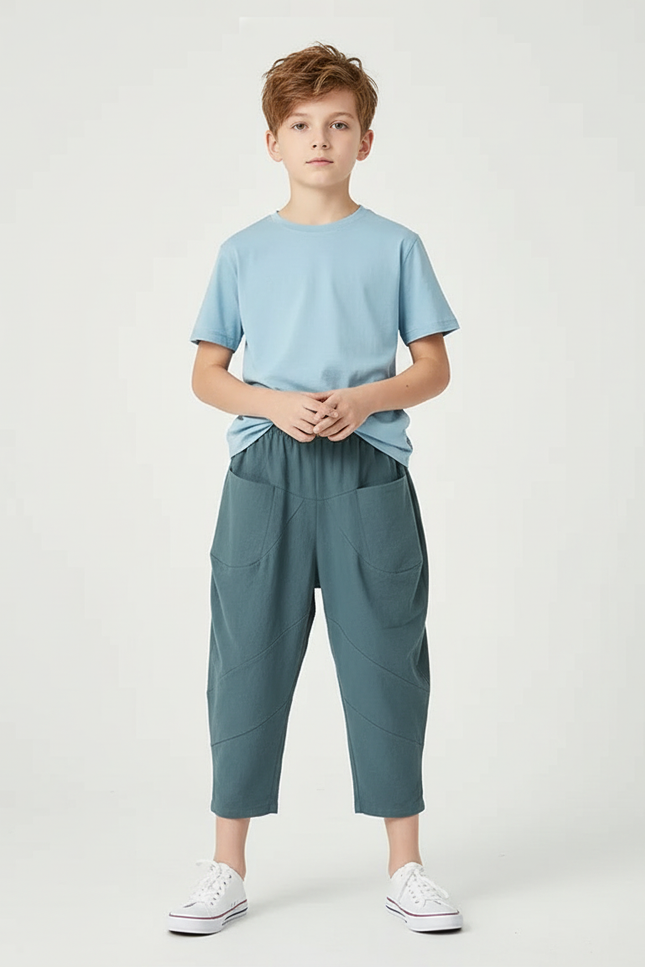 Pantalon Chino Bleu Canard Ample Décontracté Enfant - Coton