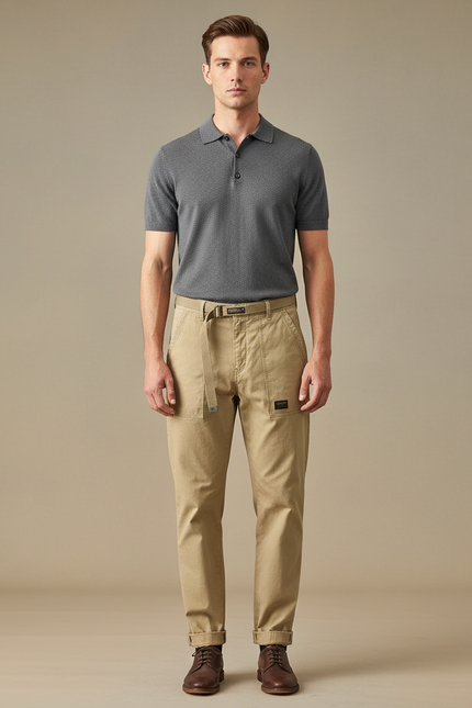 Pantalon Chino Beige Coton Décontracté Ample Homme