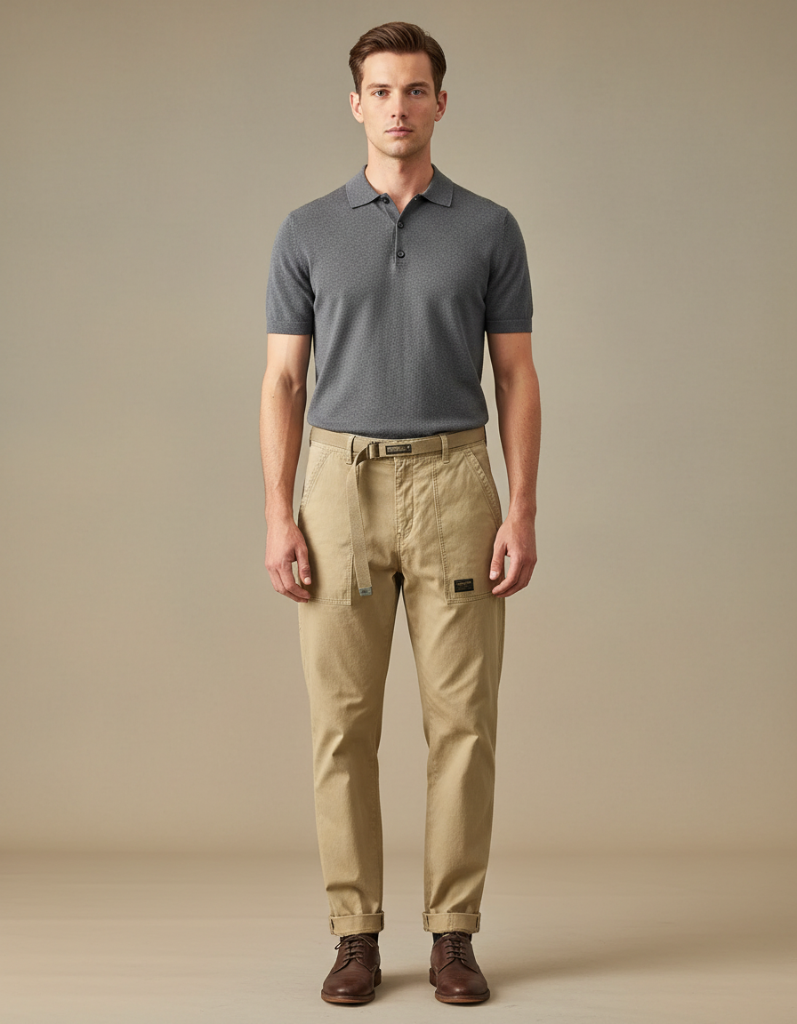 Pantalon Chino Beige Coton Décontracté Ample Homme