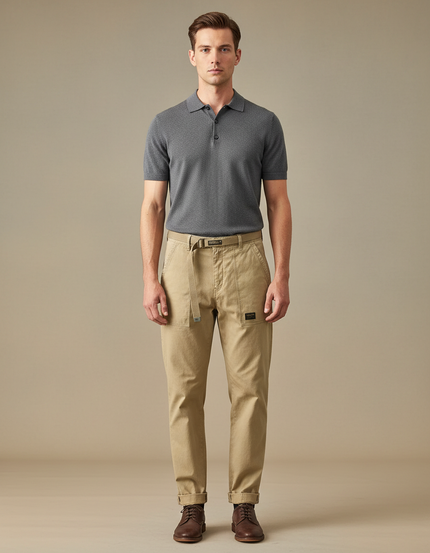 Pantalon Chino Beige Coton Décontracté Ample Homme