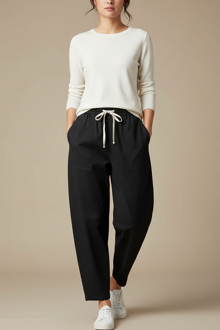 Pantalon Chino Sarouel Femme - Noir Gabardine