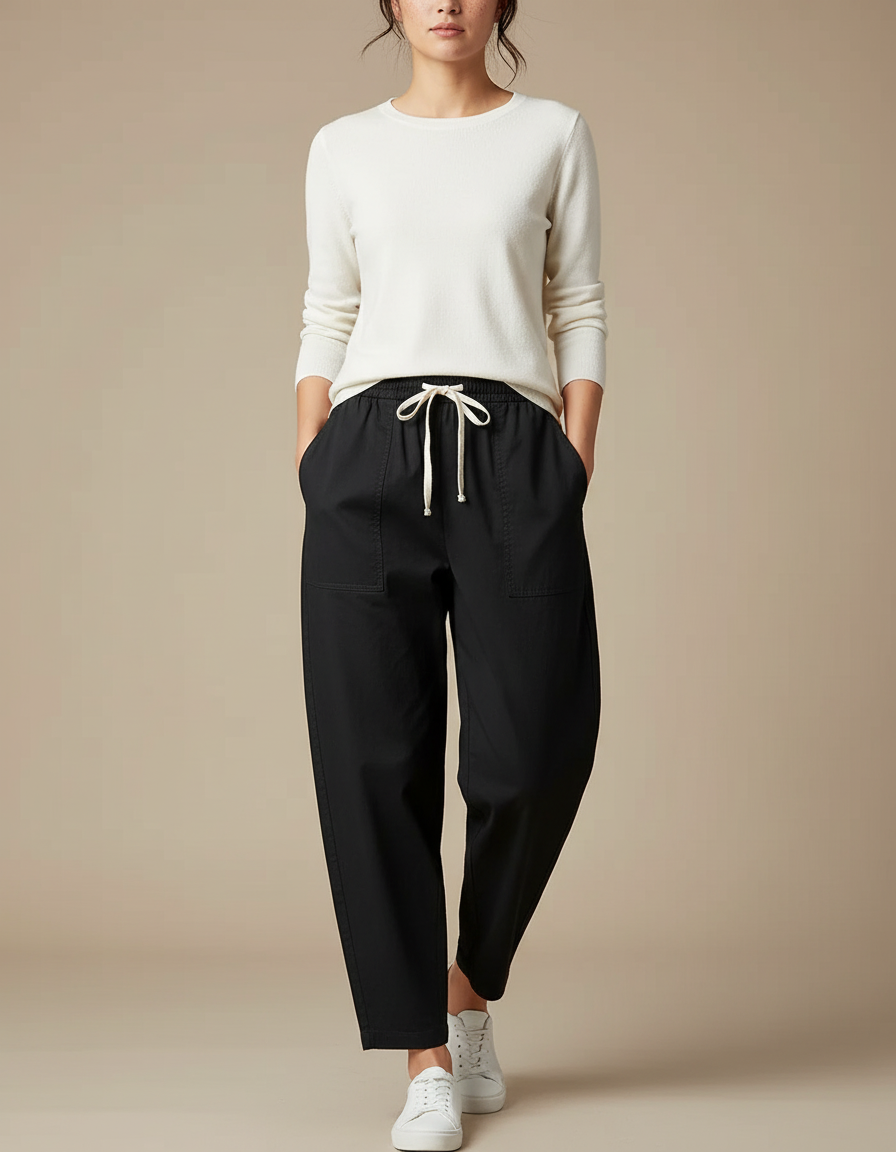 Pantalon Chino Sarouel Femme - Noir Gabardine