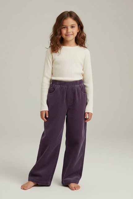 Pantalon Chino Violet Côtelé Ample Décontracté Enfant - Cordé