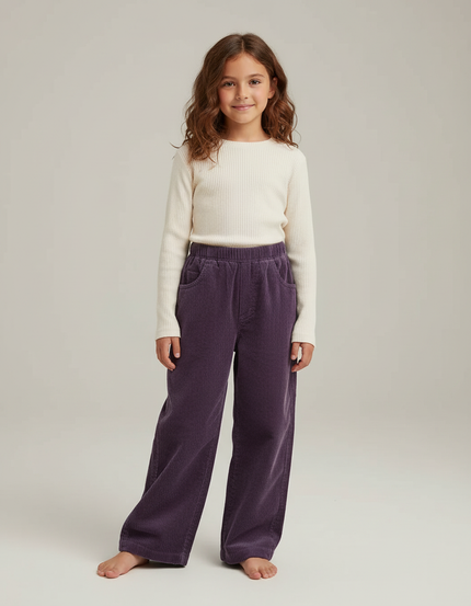 Pantalon Chino Violet Côtelé Ample Décontracté Enfant - Cordé