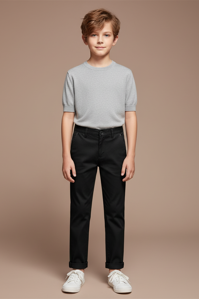 Pantalon Chino Noir Garçon Coton Coupe Droite