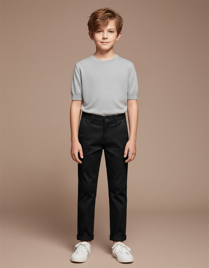 Pantalon Chino Noir Garçon Coton Coupe Droite
