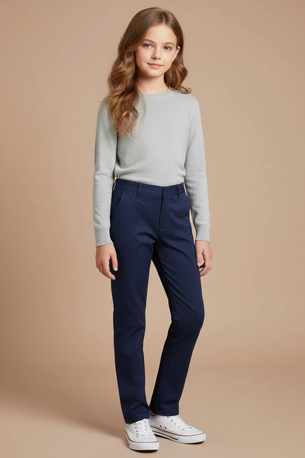 Pantalon Chino Marine Coupe Droite Coton Fille