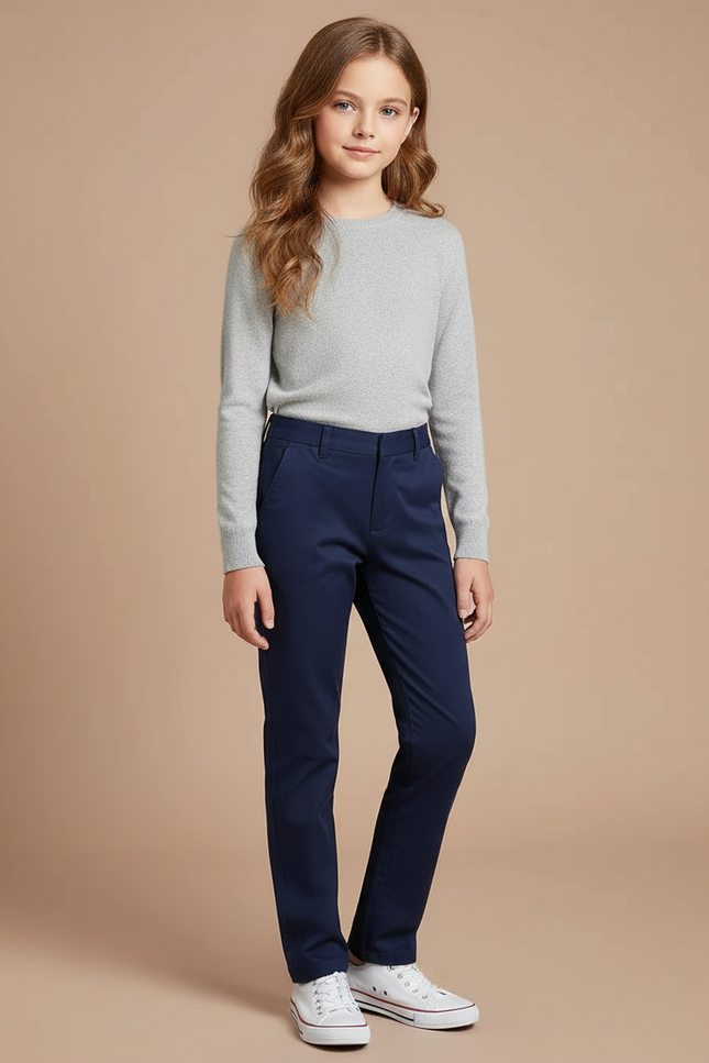 Pantalon Chino Marine Coupe Droite Coton Fille