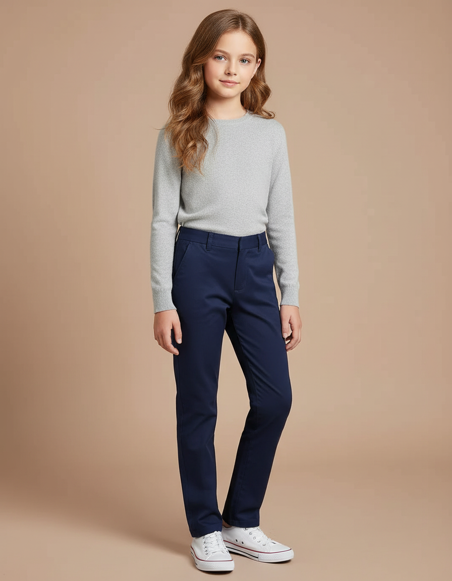 Pantalon Chino Marine Coupe Droite Coton Fille