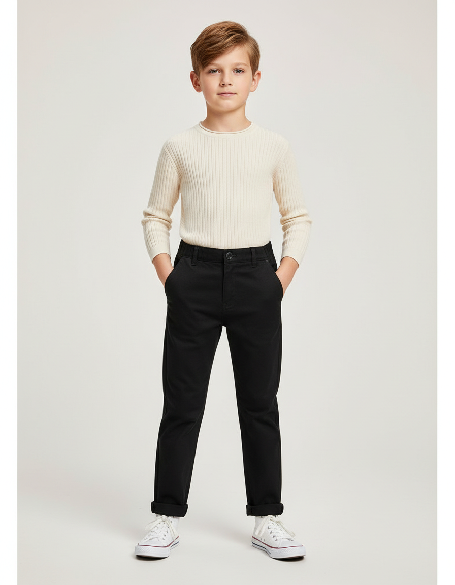 Pantalon Chino Noir Coton Slim Enfant