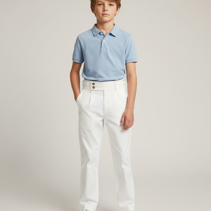 Pantalon Chino Blanc Taille Haute Décontracté Enfant - Coton