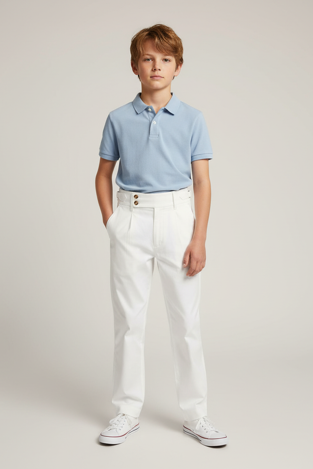 Pantalon Chino Blanc Taille Haute Décontracté Enfant - Coton